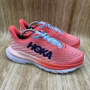 Hoka One One Coral and Blue Athletic Shoes